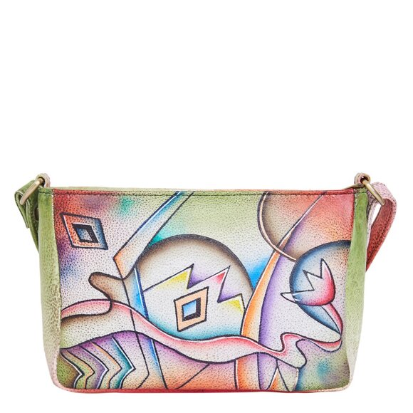 Hand-Painted Leather Crossbody Bag for Women with Abstract Artwork, Sling Bag - Picture 4 of 7